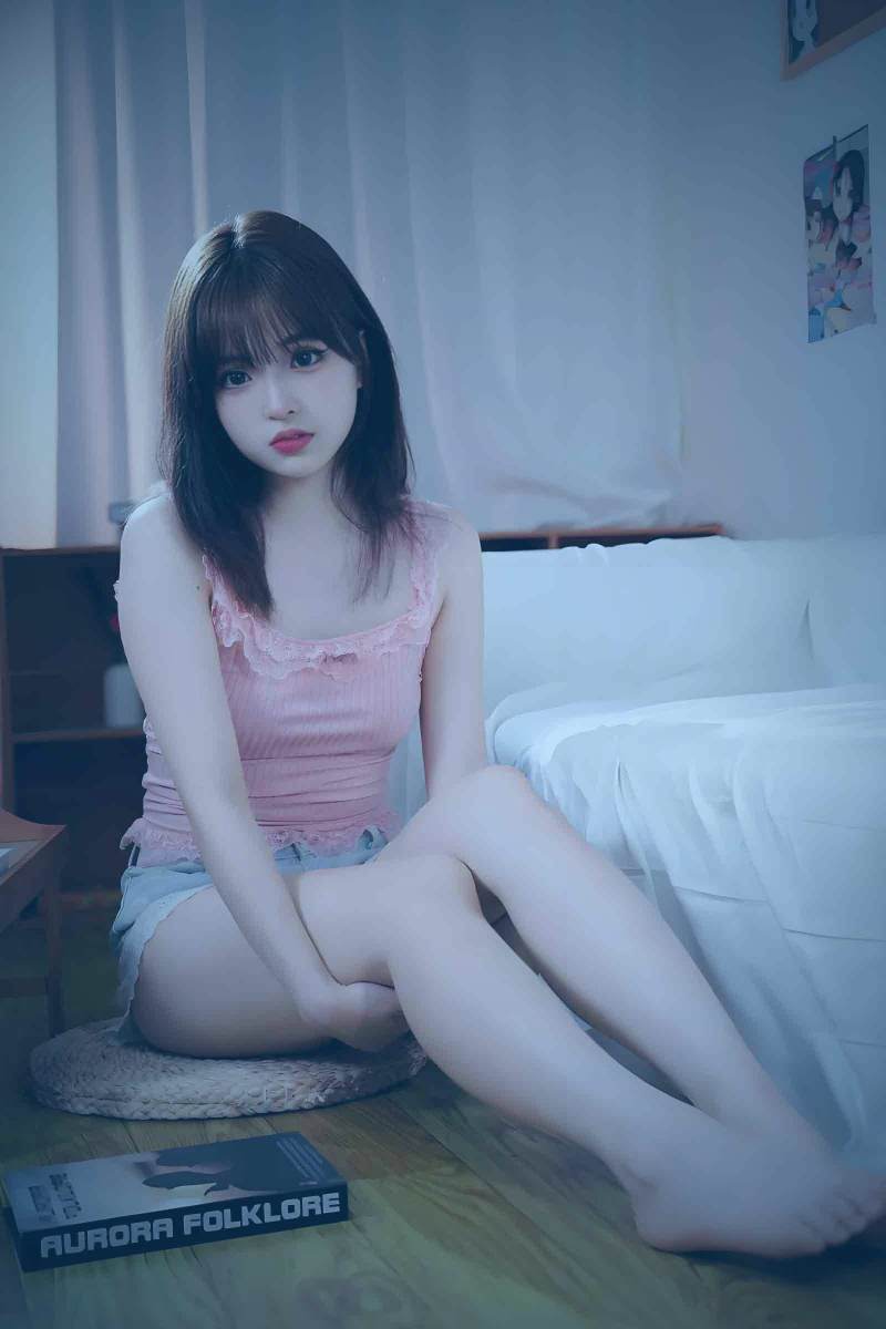 黄昏的樱花树下，一条小溪蜿蜒流过，水面倒映着天空和樱花的色彩